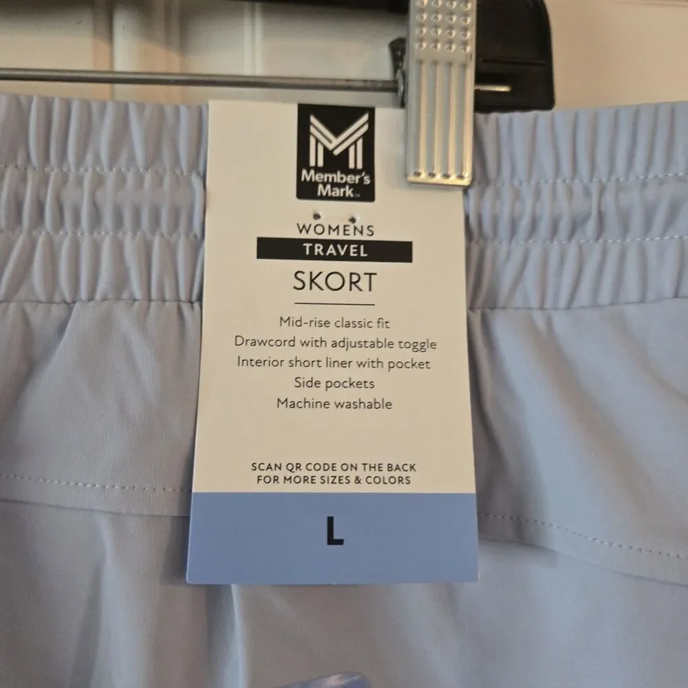 Member's Mark Women's Travel Skort Size L Light Blue Pull On Athletic Golf NWT